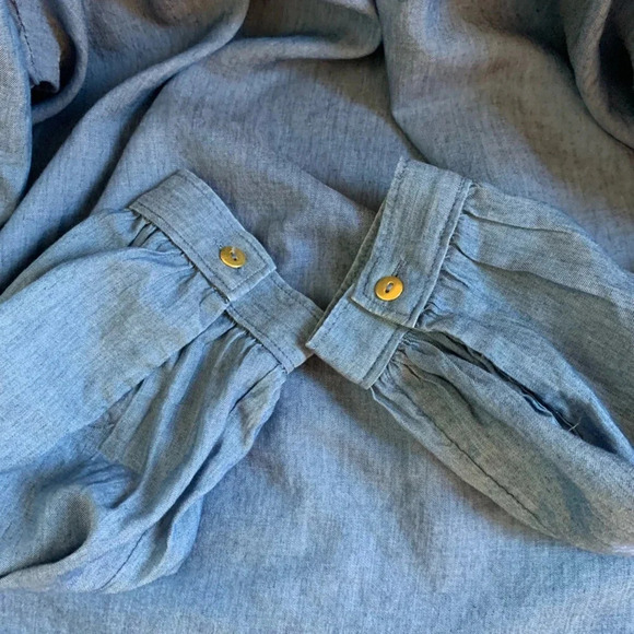 Ann Taylor Loft Denim Chambray Long Sleeve Keyhole Neck Blouse Size S - Picture 5 of 7